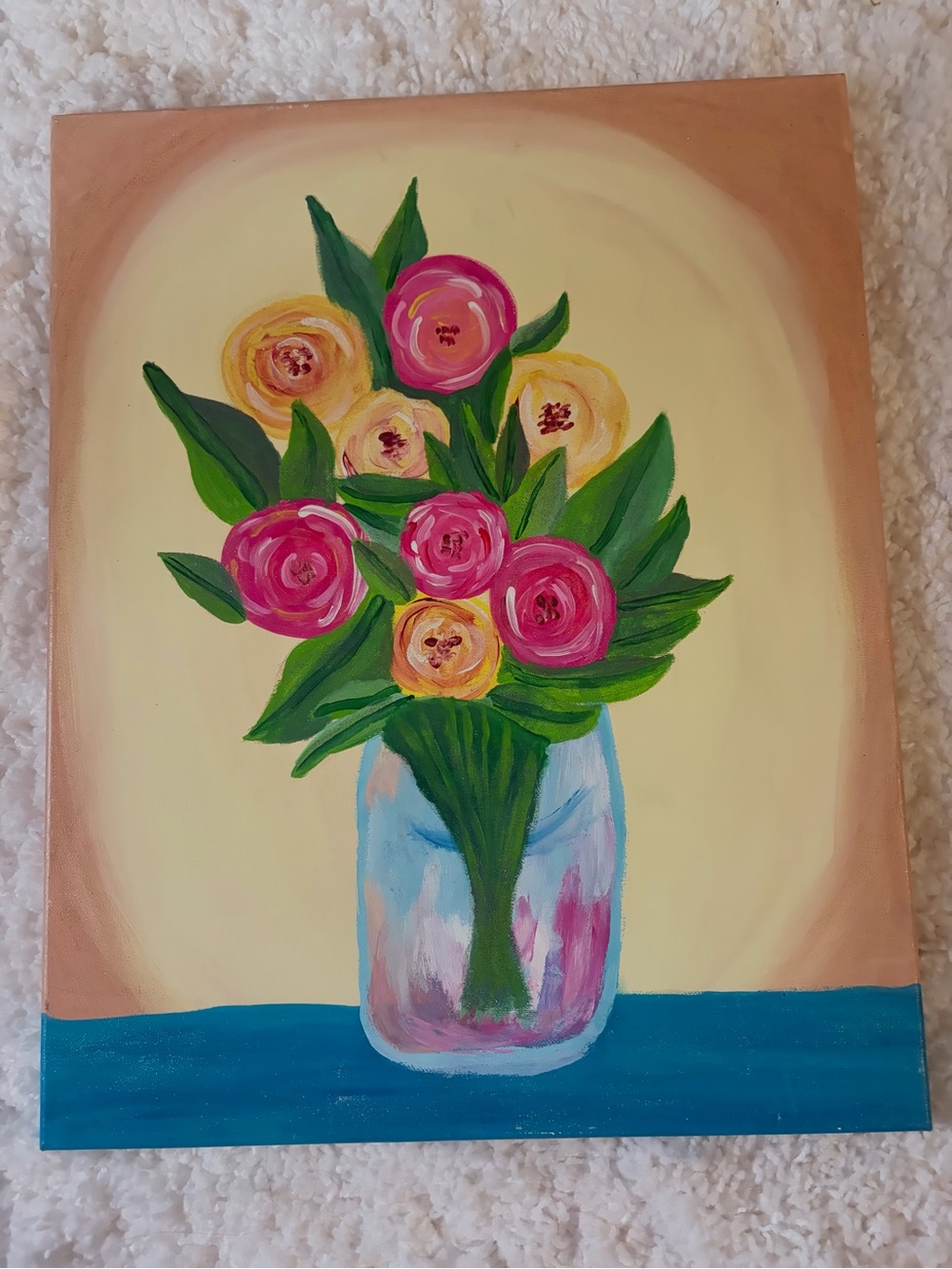 Hand-Painted Floral Canvas Art - Pink & Yellow Bouquet